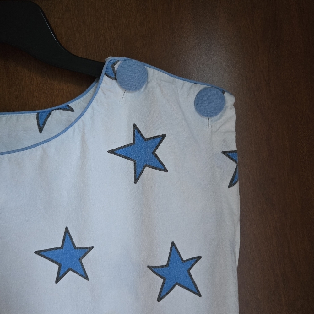 Vintage White With Blue Star Print Crop Top Boxy Cut Size Small - Picture 5 of 8